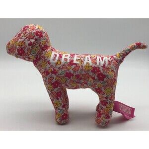 Victorias Secret PINK Plush Dog DREAM Flowers Floral Stuffed Animal 8 1/2"